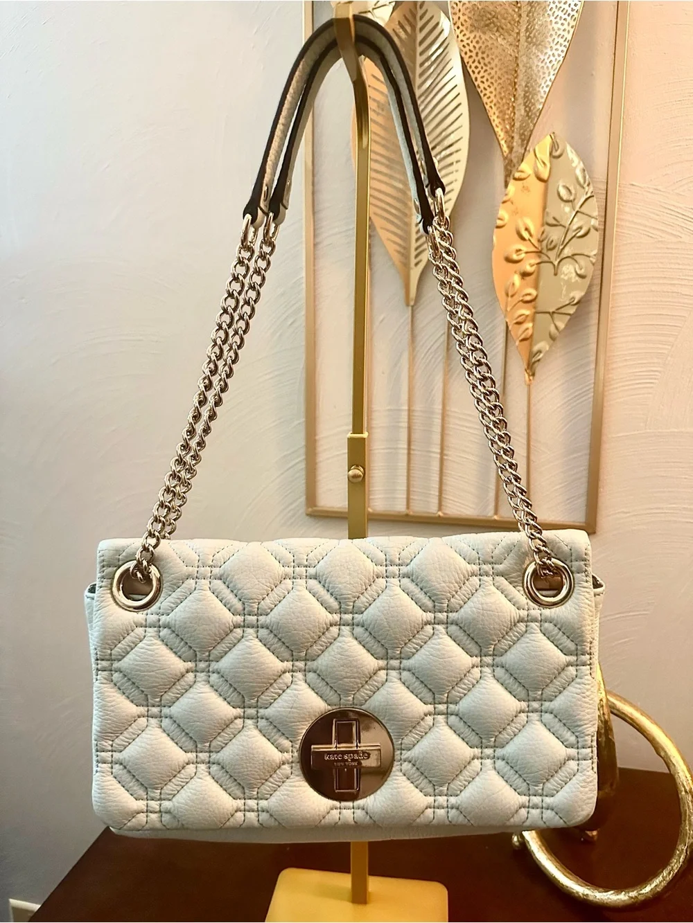 kate spade Astor Court Blue Quilted Leather Shoulder Bag With Turn Lock